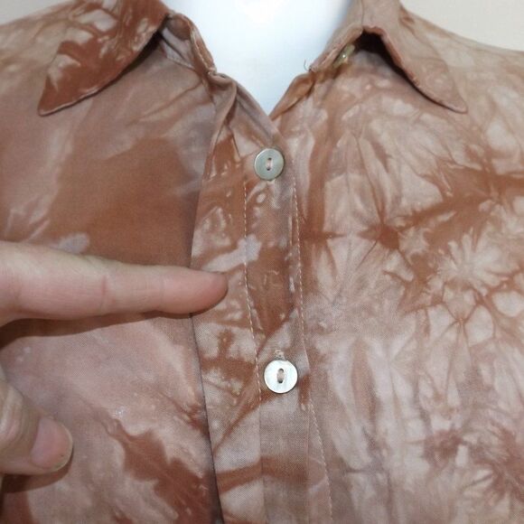 LULUS Shirt Dress, XS, Rust Brown Tie-dye, Short sleeve, button front, Rayon - Picture 9 of 14